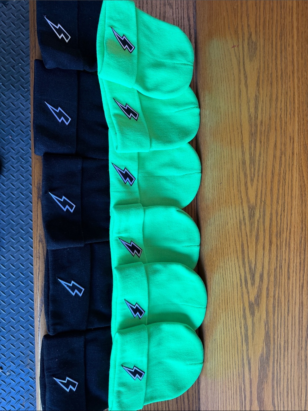 Beanie hat 10 Pack - Black & Neon Green Lightning Bolt Logo